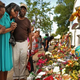 Mourners pray together in front of the historic Emanuel African Methodist Church on June 20, 2015, in Charleston, S.C., where nine people were shot to death.
Chip Somodevilla/Getty Images